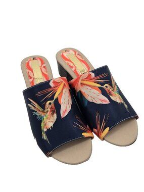 Chula Mexico Hummingbird Slide Sandals Block Heel Floral US 8